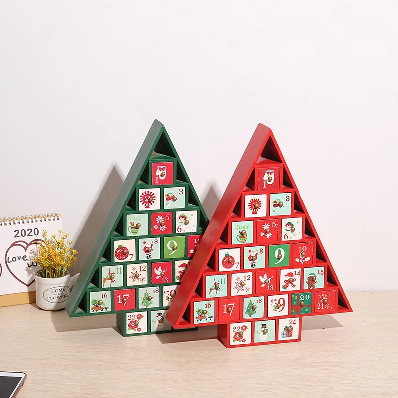 

HOT-Christmas Wooden Calendar Cabinet Christmas Tree Desktop Ornaments Decoration Countdown Train Ornaments