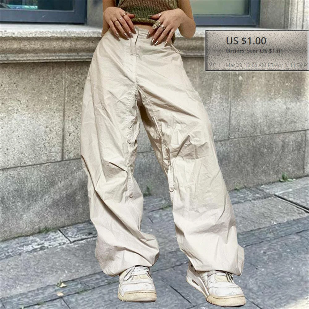 

Casual Drawstring Cargo Pants Loose Women Trousers Joggers Pants 2023 Y2k Oversized Low Waist Hip Hop Pockets Baggy Trousers