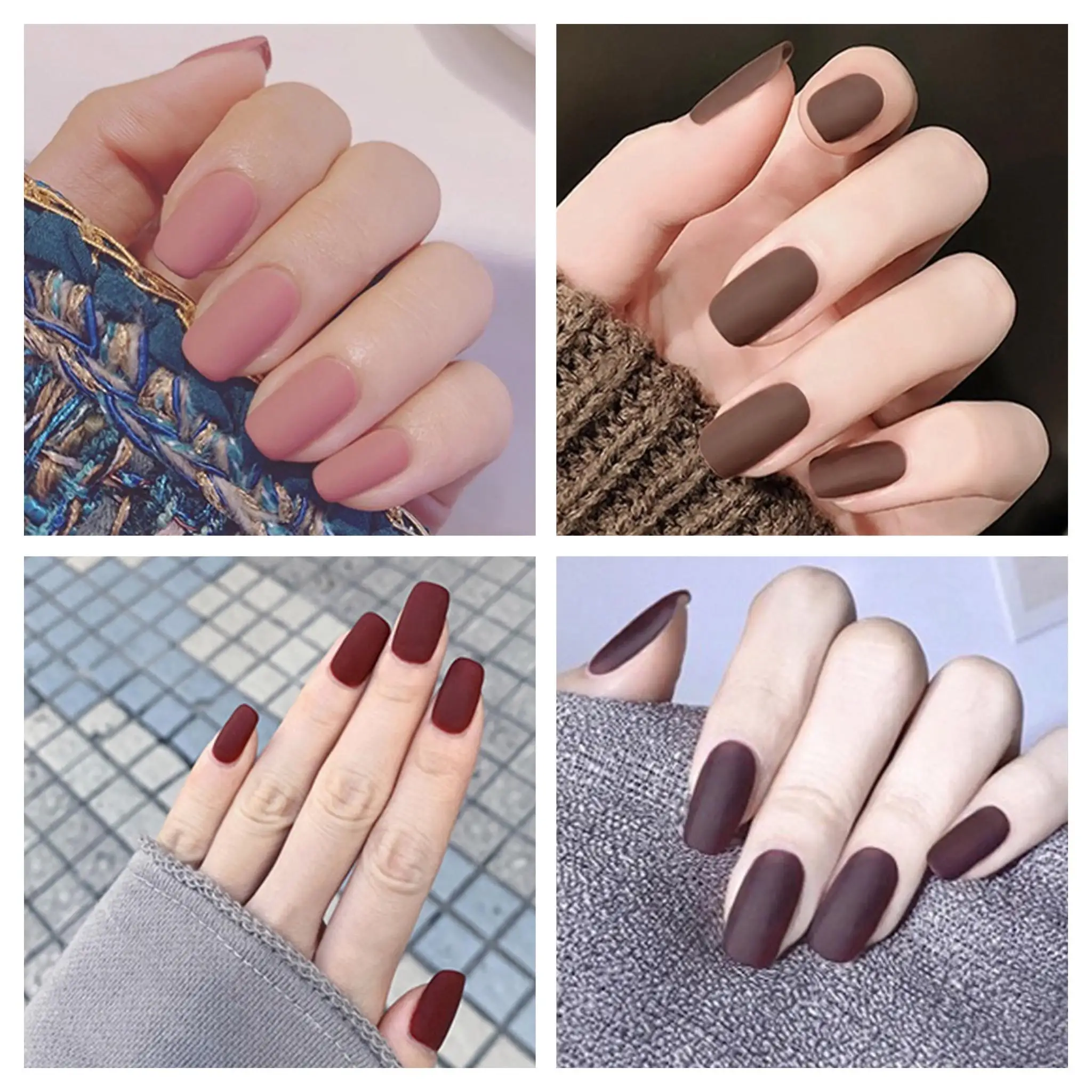 Накладные ногти средней длины матовые однотонные 24 шт.