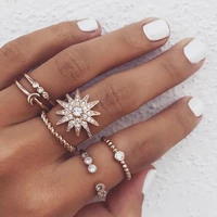 6 pcsset vintage moon star crystal rings set for women bohemian butterfly flower midi kunckle finger ring girls party jewelry