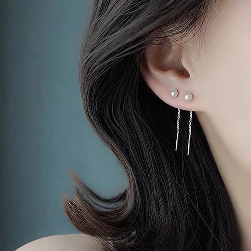 

New 925 Sterling Silver Natural Freshwater Pearl Earrings Long Earrings Fashionable Women Birthday Gift Exquisite Jewelry