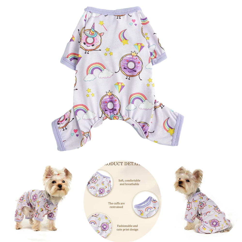 

Spring Summer Print Pet Dog Clothes Soft Breathable Cuffs Restrained Doughnut Cute Small Medium Large Costume Purple Dogs