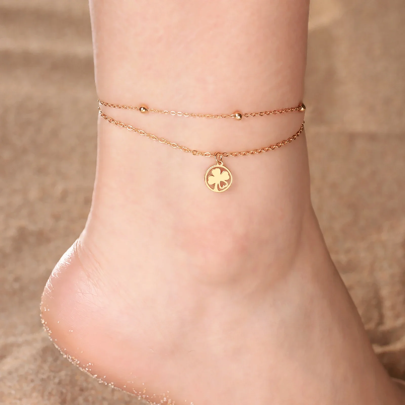 Браслеты на ногу женские из нержавеющей стали анклеты золотого цвета с