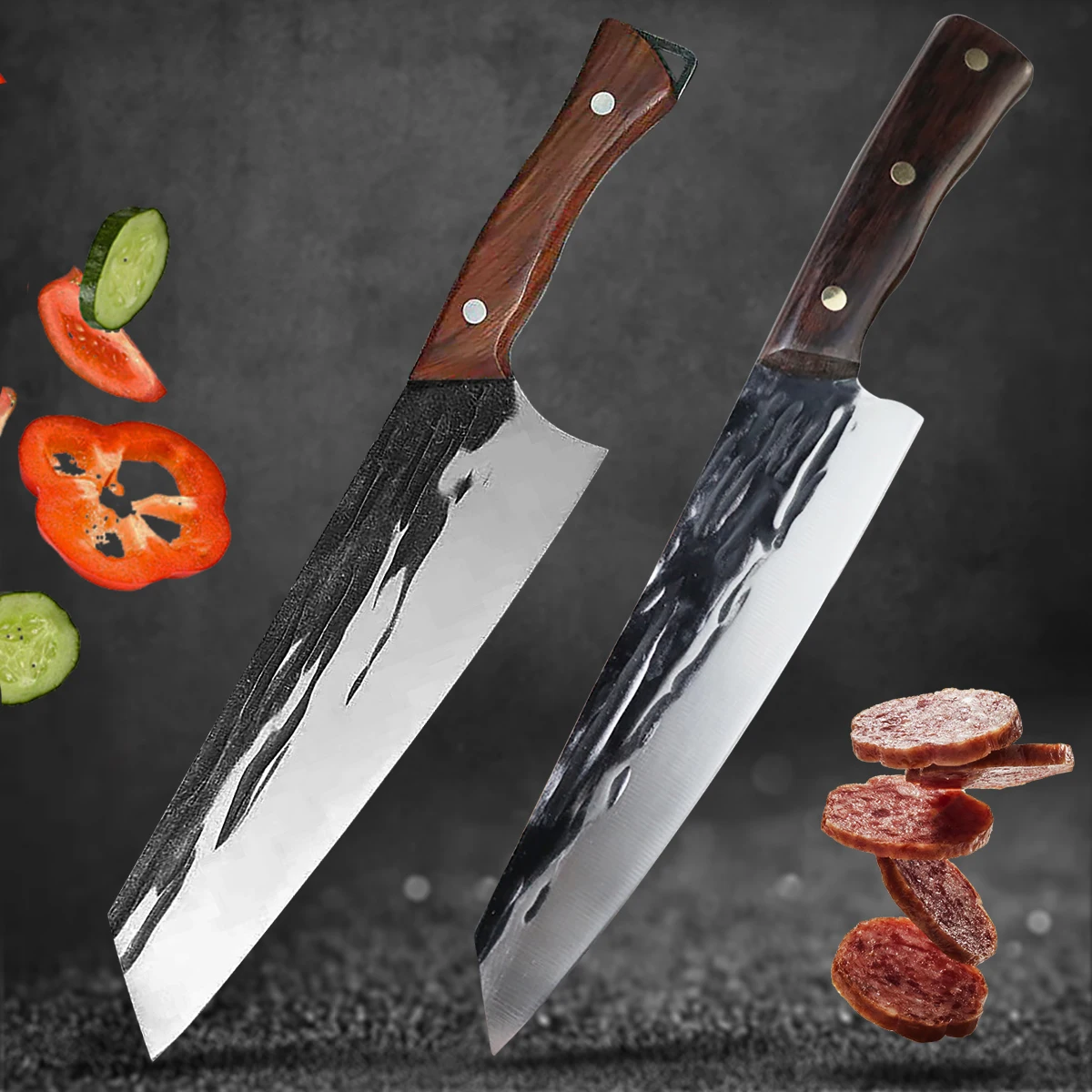 

8inch Forged Japanese Santoku Knife Chopping Slicing Kitchen Knives High Carbon Stainless Steel Meat Cleaver Cooking Tools Knife