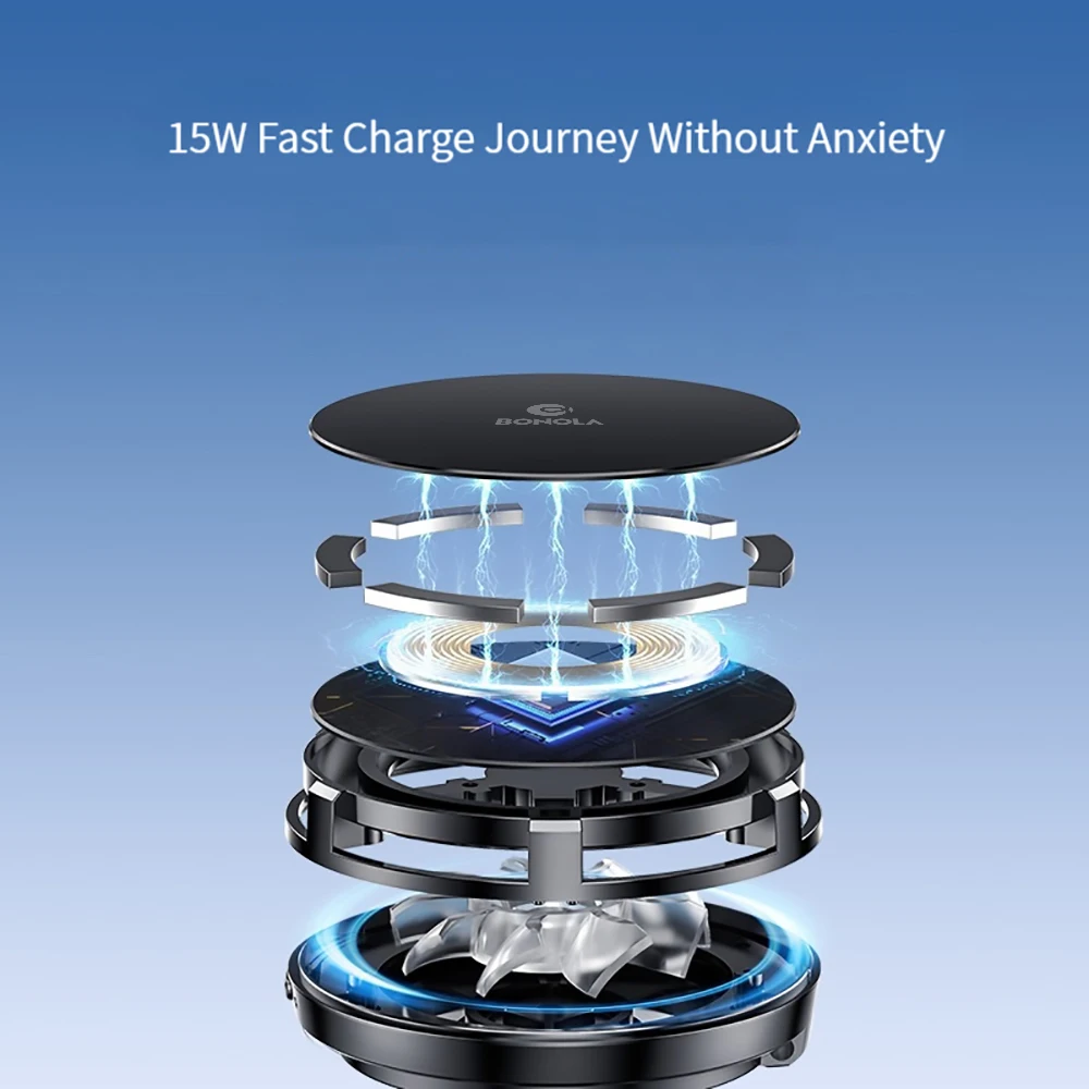 Bonola Magnetic Car Wireless Charger Cooler Mount 15W Fast Wireless Charging for Universal Vehicle Air Vent Cooling with Light