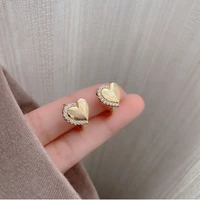 korean earings fashion gold zircon peach heart lovely cute earrings for womens fashion jewelry wedding party gifts