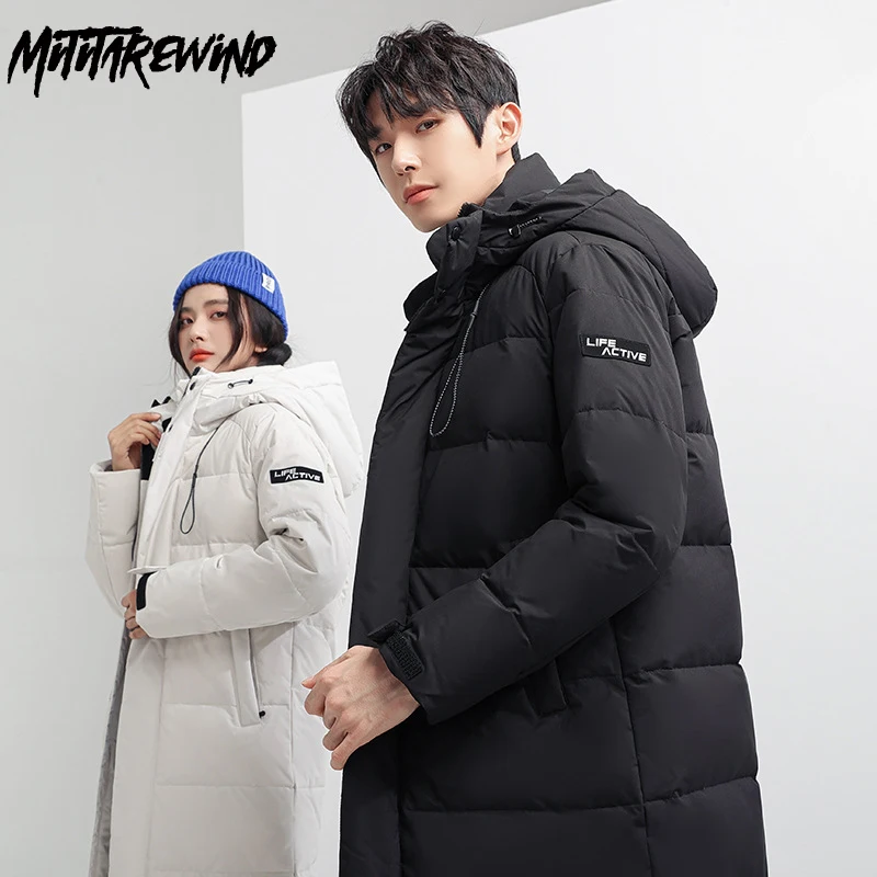 Autumn Winter Jacket Men White Duck Down Parkas Couple Outdoor Casual Hooded Collar Windbreakers Long Down Coat Men Outerwear