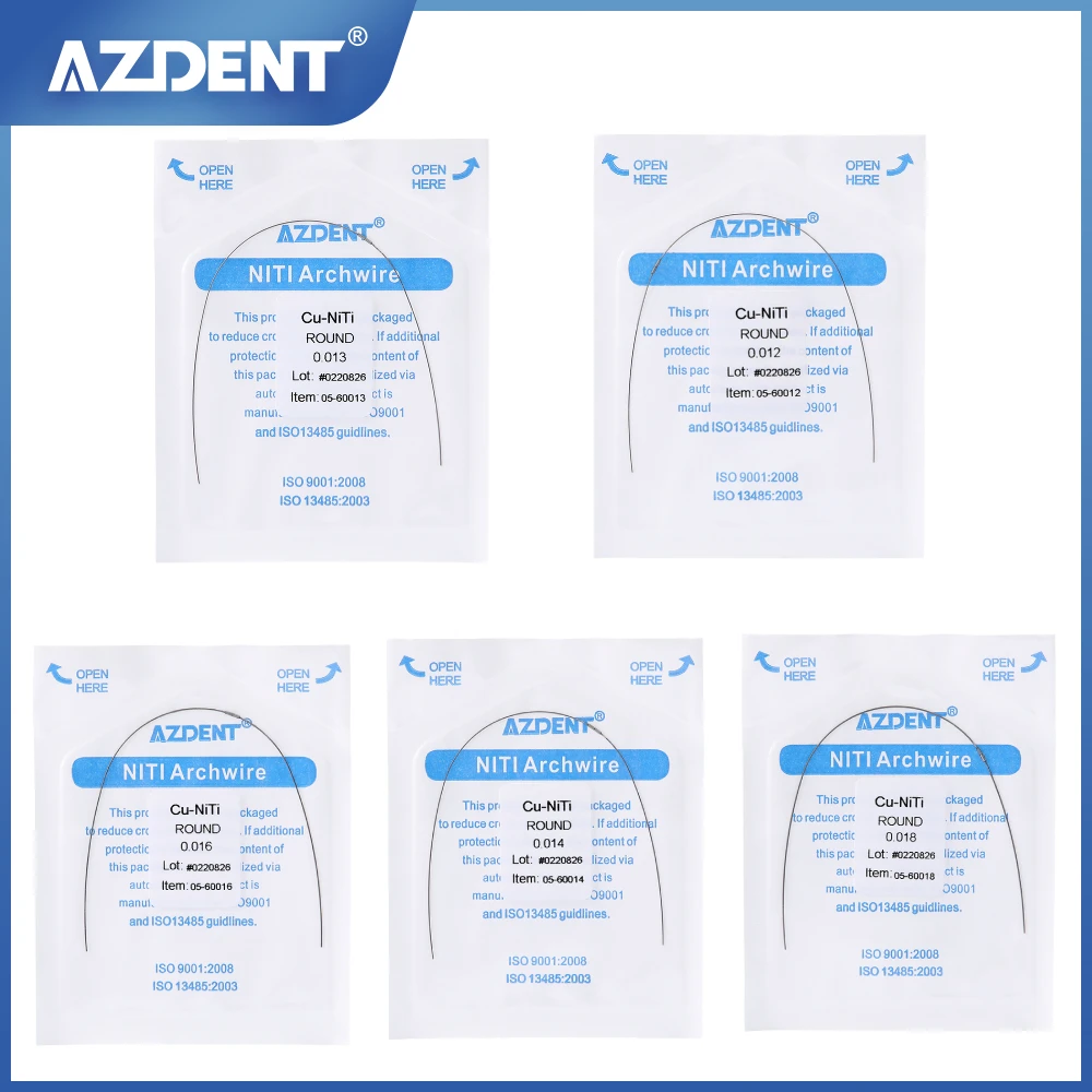 

5Packs AZDENT Dental Orthodontic Copper 35˚ Super Elastic Cu-NiTi Round Arch Wires with Stops Preformed
