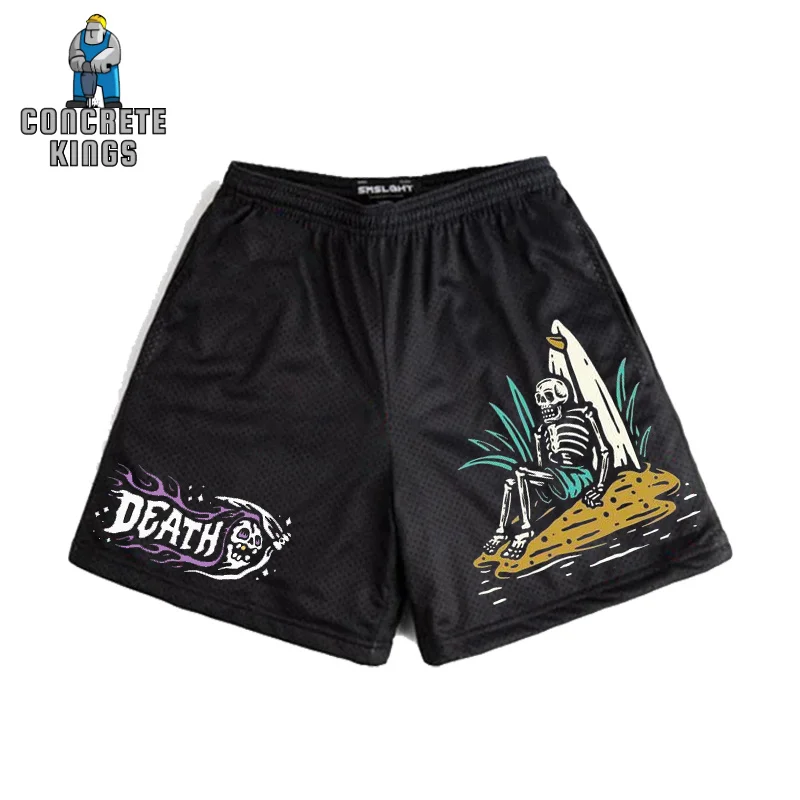 

Шорты мужские с принтом черепа в готическом стиле, Модные Винтажные уличные Штаны Из Сетчатой Ткани в стиле Харадзюку, тренировочные повседневные пляжные, Y2k, летние
