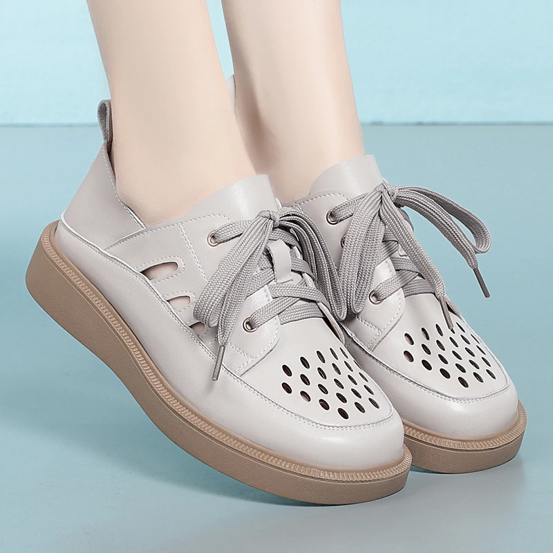 DIMANYU Skeleton Shoes Women 2023 New Genuine Leather Non Slip Lace-up Women Shoes Breathable Large Size 41 42 43 Women's Shoes