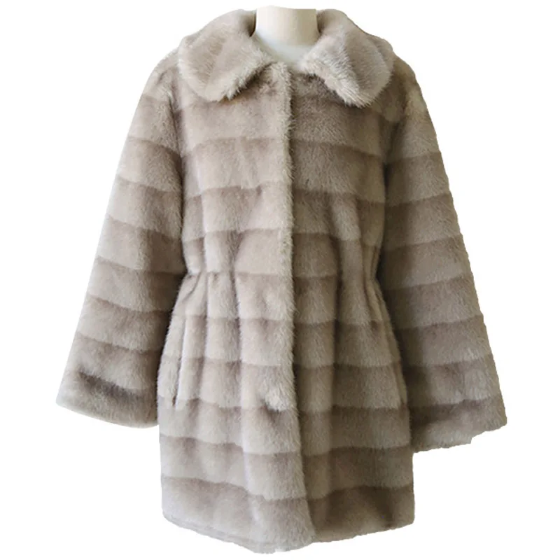 Women Faux Fur Coats Gradient Mink Turn-down Collar Stripe Clothes Warm Thicken Long Jacket Winter 2021 Soft Furry Overcoat New