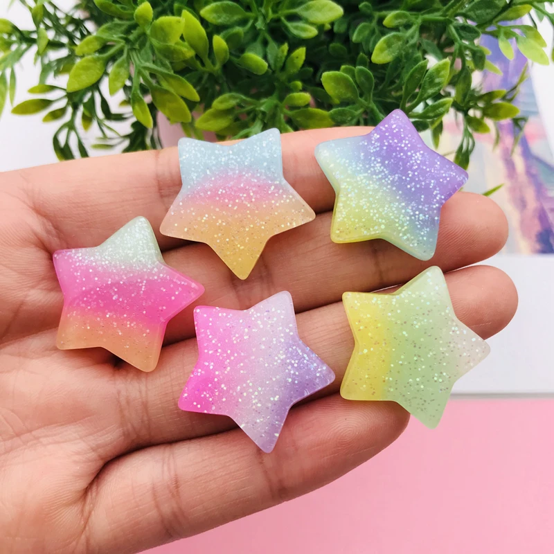 10 шт. разноцветные блестящие сердца и пять звезд из смолы для рукоделия