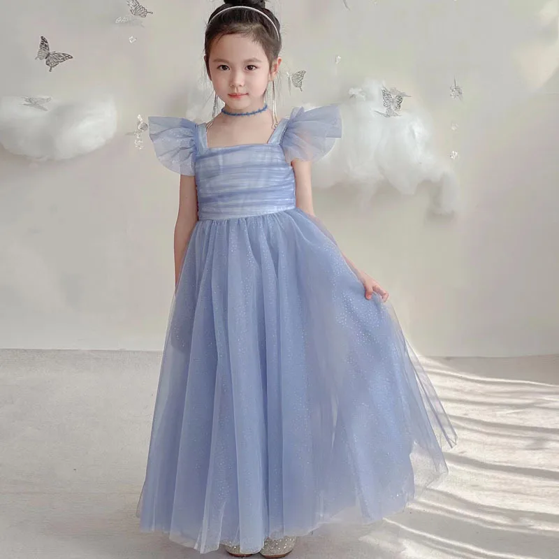 Blue High-End Dress, Princess Skirt, New Summer Xianqi Girl Simple Walk Show Performance Clothes
