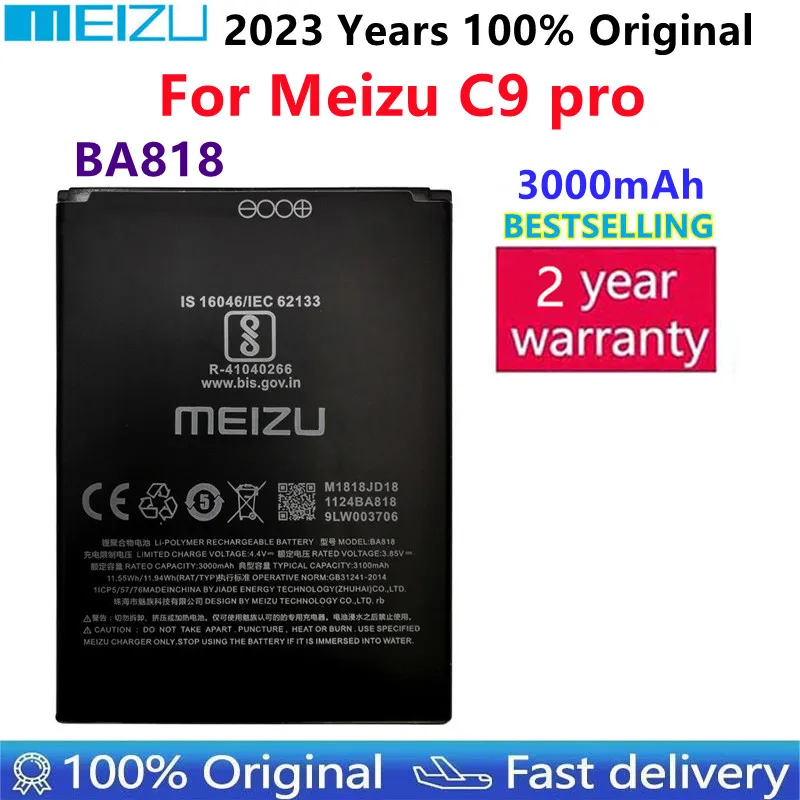 

2023 100% оригинальный высококачественный аккумулятор 3000 мАч BA818 для Meizu C9 pro запасная батарея мобильного телефона, сменные батареи, батарея