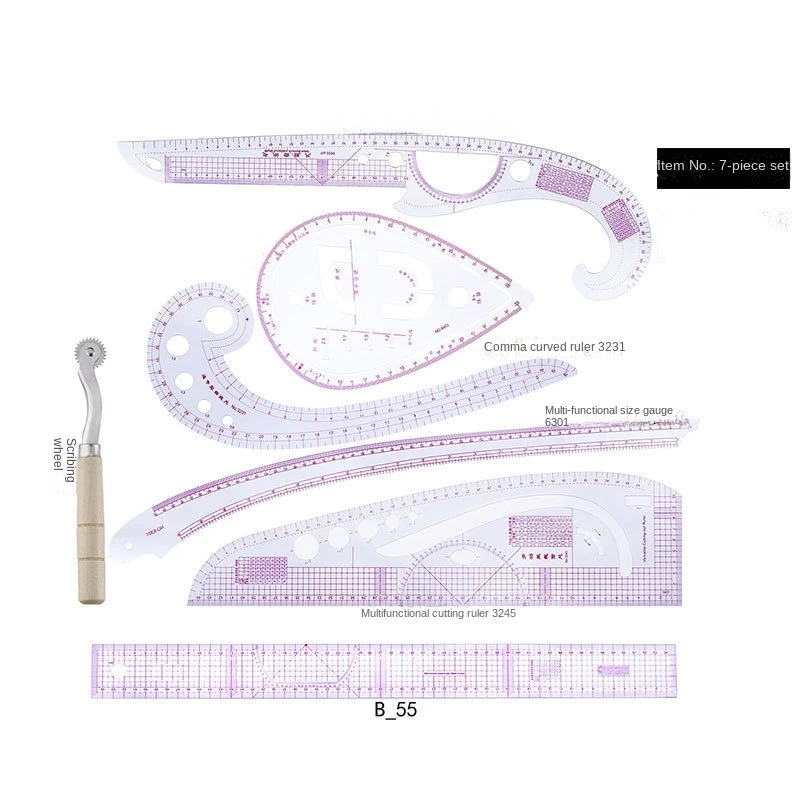

7PCS/Set Plate-making Tailor Ruler Multi-function Printing Ruler and Yardstick Sewing Garment Ruler Design Ruler Curved Ruler