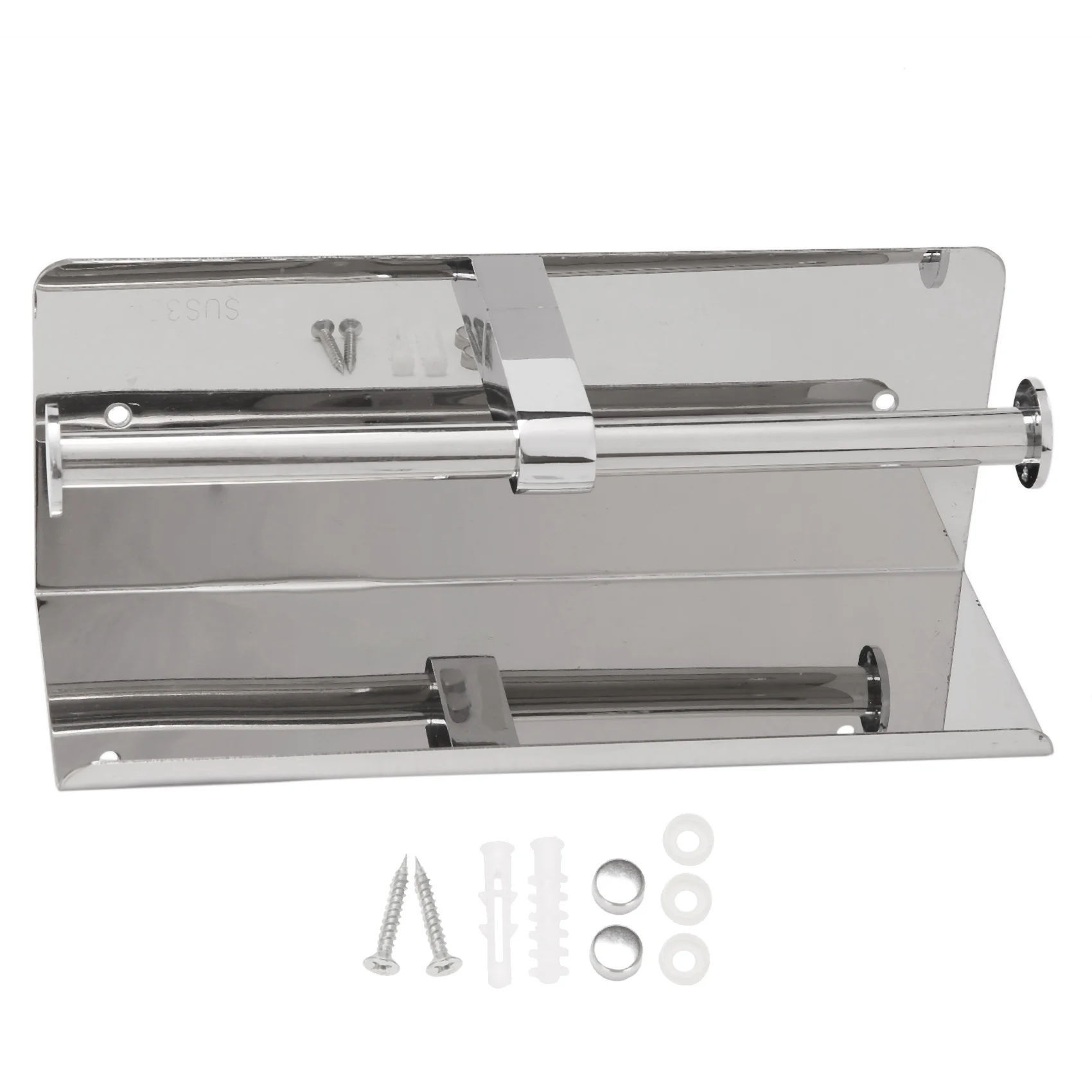 

2X Double Toilet Paper Holder With Phone Shelf, Dual Roll Paper Dispenser With Shelf,Toilet Tissue Roll Holder With Rack