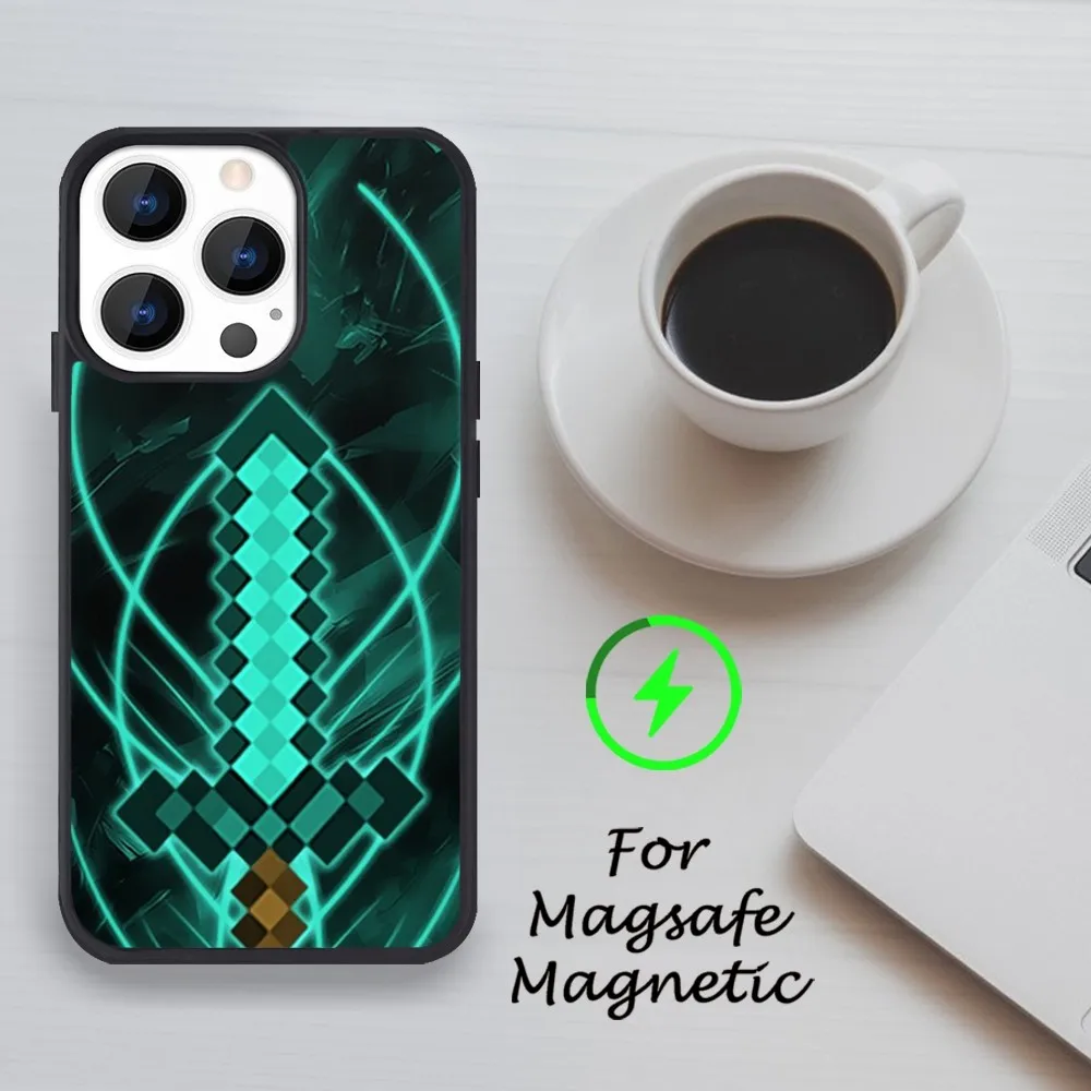 Чехол для телефона Game M-Minecraft iPhone 11 12 13 14 15 Pro Max Plus Mini X Magsafe Magnetic