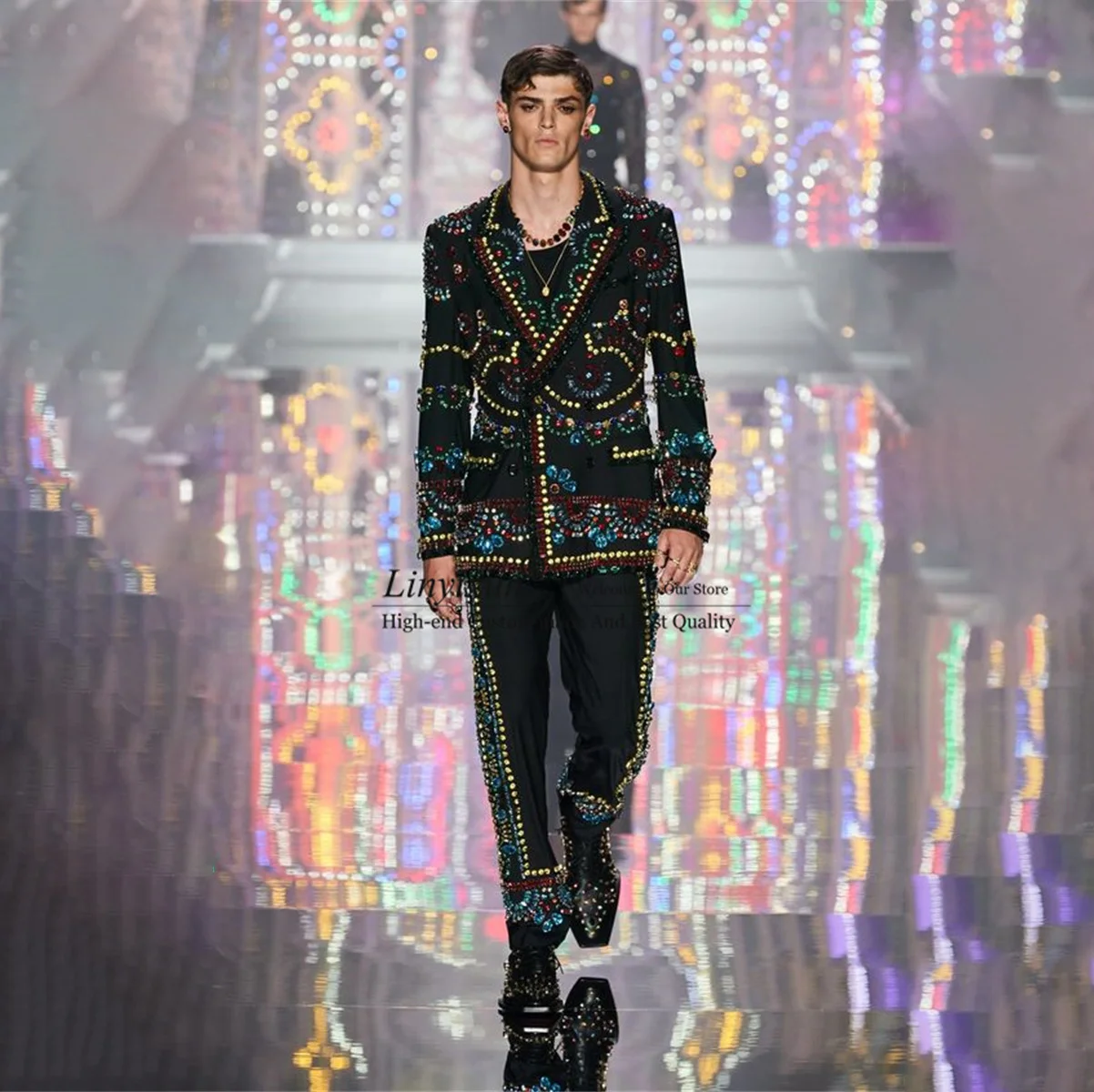 Роскошные Элегантные дизайнерские смокинги с бисером мужские костюмы комплект