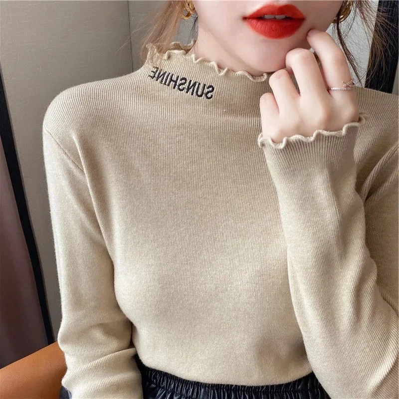 

Женский трикотажный свитер-водолазка, мягкий теплый облегающий джемпер с длинным рукавом, Осень-зима 2022