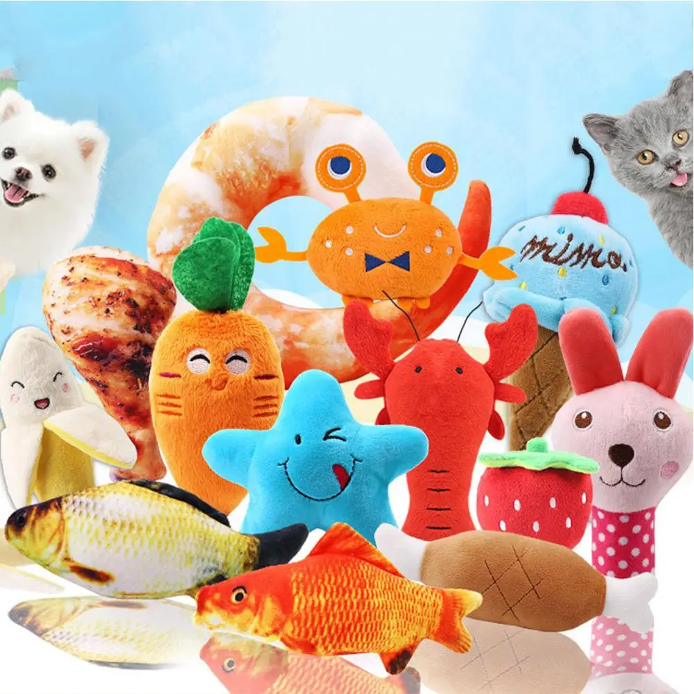 

Stress Relief Pet Plush Toy Colorful Cartoon Fruit Animal Bite-resistant Sounding Doll Molar Teeth Cleaning Props For Cat Dog