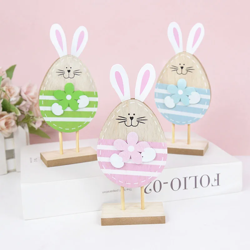 

1pc Easter Rabbit Wooden Ornament Happy Easter Decorations For Home Cute Cartoon Bunny Table Decor Crafts Kids Favor Toy Gifts