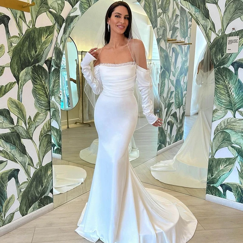 

Белое свадебное платье с юбкой-годе UZN, свадебные платья с открытыми плечами и бисером, пляжные платья с открытой спиной в стиле бохо, вечерние свадебные платья для выпускного вечера