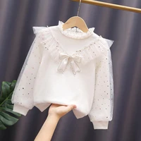 white bow lace long sleeve shirts kids pullover tops children clothes 3 12 years spring autumn toddler teen girls cotton blouse