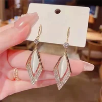 luxury gold color geometric opal pendant earrings for women fashion blue red crystal tassel long earrings jewelry birthday gifts
