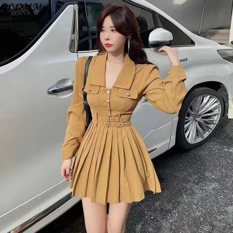 

Autumn Fashion Hippie Sexy Party Collar Dress Belt New Sister High-grade Long Sleeve Women Summer Club Collect Waist Skirt Hot