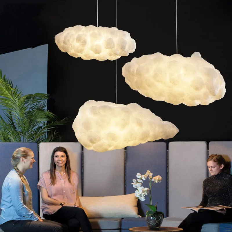 Creative Modern White Cloud Pendant Light Dining Room Hanging Lamp E27 LED Stairwell Lights For Coffee Shop Children Kids