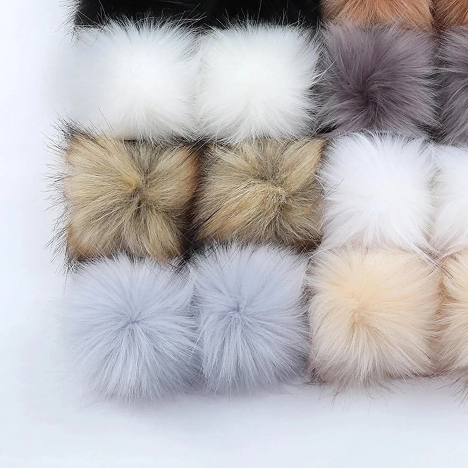 

Faux Fur Pompom Ball DIY W Snap Button Multicolor Caps Scarves 16Pcs 10cm