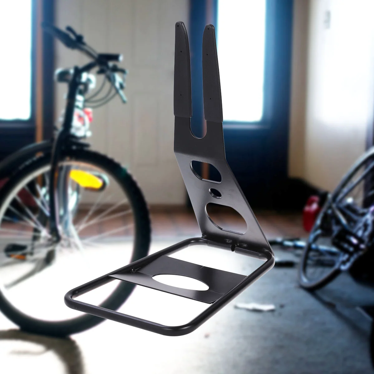

Металлический напольный стояночный стеллаж, портативная стойка для велосипеда, стойка для горных велосипедов, стоячий стенд для ремонта велосипеда (черный)