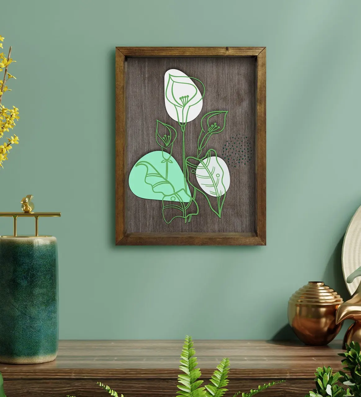 

BK Home Minimal Flowers Design Natural Solid Wood Framed Tablo-1