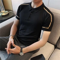 summer ice silk knitted polo shirts for men short sleeve slim fit casual polos business social lapel tee tops camisas de hombre