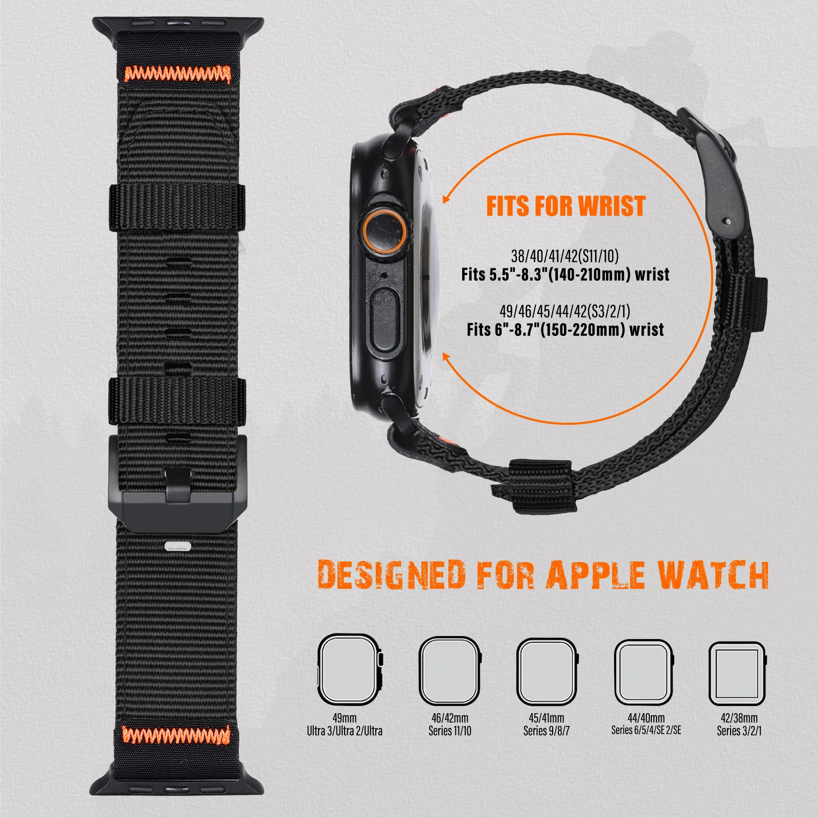 Фото Нейлоновый ремешок для Apple Watch Series 11/10/9/8/7/6/SE/Ultra 3, 49 мм, 46 мм, 45 мм, 44/42/41/40 мм, браслет, ремешок для iWatch №3