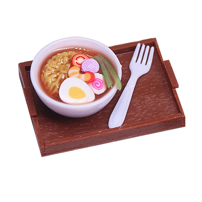 

1Set 1:12 Dollhouse Mini Instant Noodle Bowl With Fork Tray Model Kitchen Accessories For Doll House Decor Kids Play Toys Gift