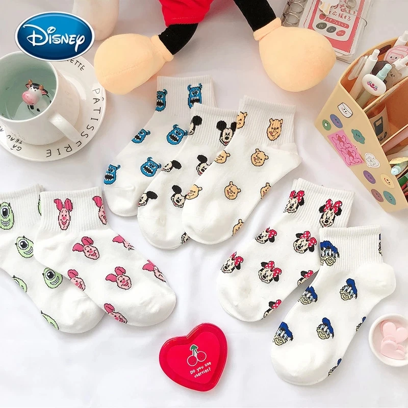 

Disney Mickey Minnie Piglet Printed Cotton Socks Girl Socks Summer Breathable Socks Harajuku White Printed Fashion Women Socks