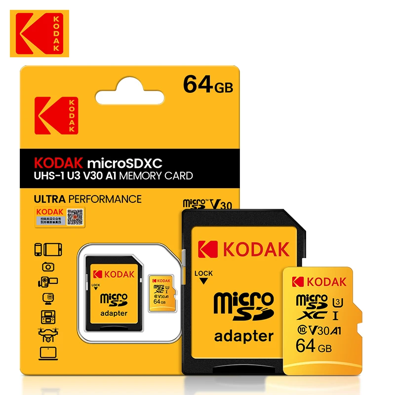 

10pcs Original KODAK Micro SD 64GB Memory Card 64GB U1 Micro sd Card 4K U3 cartao de memoria TF card Class10 + SD adapter