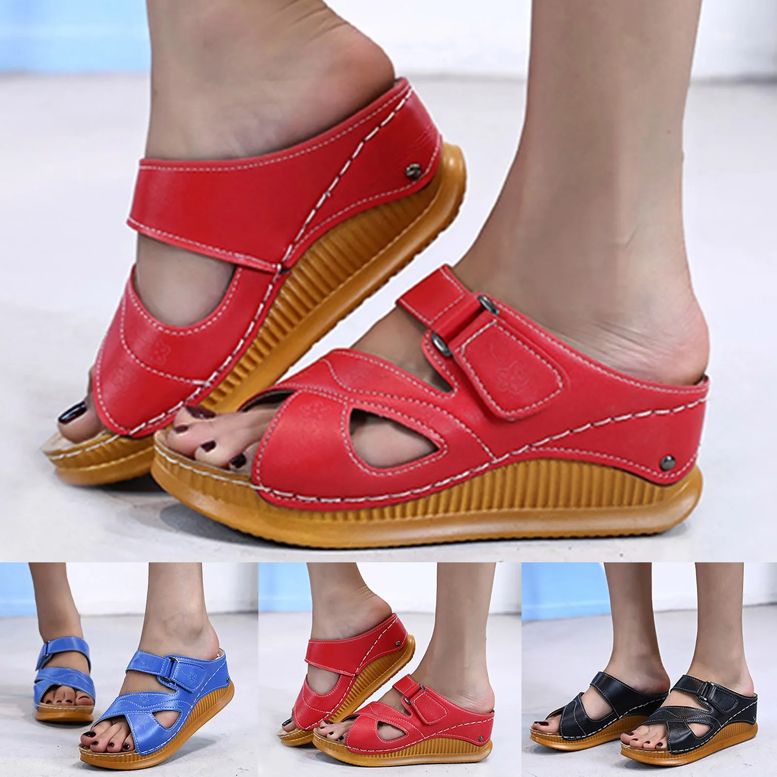 

Новинка; Модные женские тапочки в стиле ретро; Повседневные женские сандалии; Повседневные сандалии на танкетке; Женские дышащие Нескользящие удобные тапочки; 2023