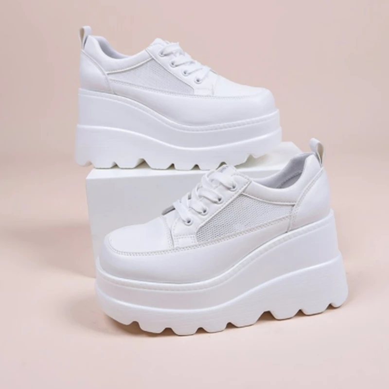 

Туфли-лодочки женские из натуральной кожи, на шнуровке, высокий каблук, дышащие, кроссовки на массивной платформе, белые