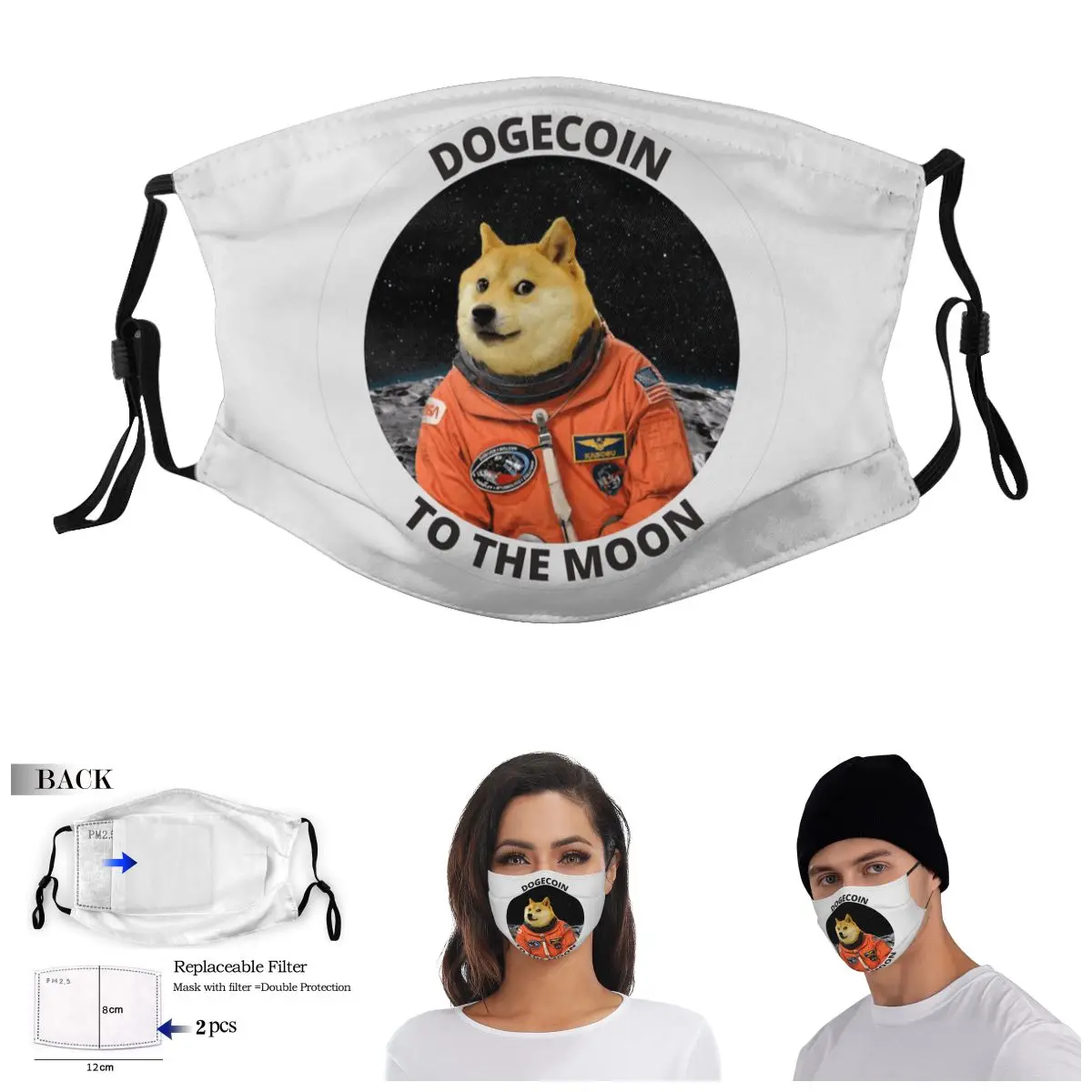 

Dogecoin To The Moon (10) R376 Adult Dust Mask Funny Novelty Domino Activated Carbon Filter Mask