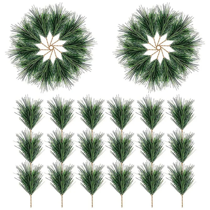 

SEWS-60 PC Artificial Green Pine Needles Branches-Small Pine Twigs Stems Picks-Fake Greenery Pine Picks For Christmas Garland