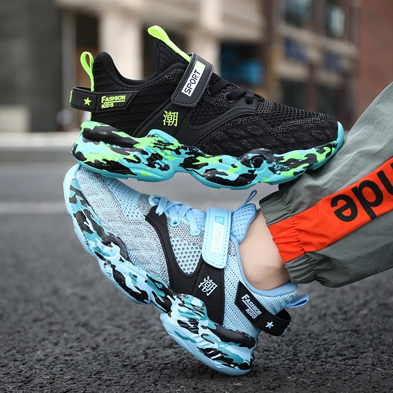 

Весна 2022, детские дышащие кроссовки, детские беговые кроссовки с камуфляжной подошвой, легкая Повседневная прогулочная обувь для мальчиков