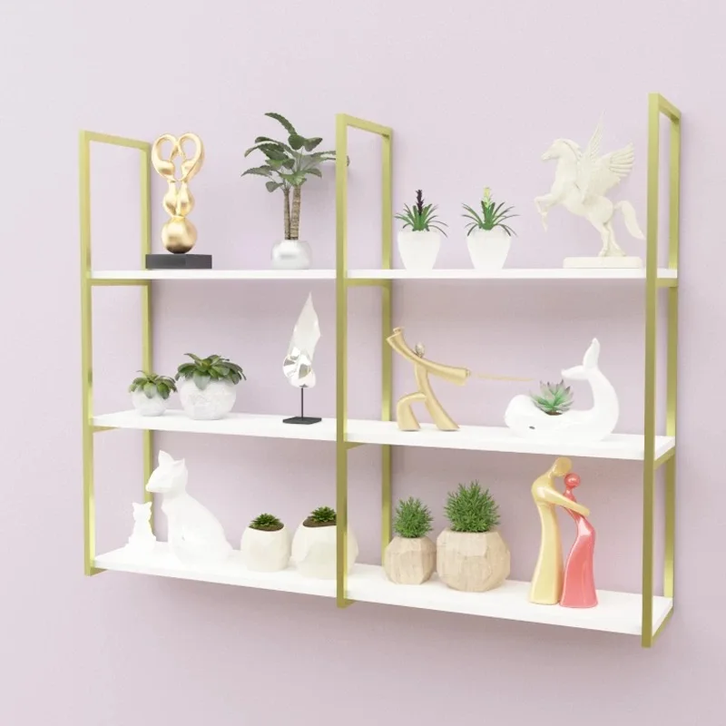

Golden manicure storage shelf bookshelf creative living room wall hanging racks wall decoration display wall hanging wine rack