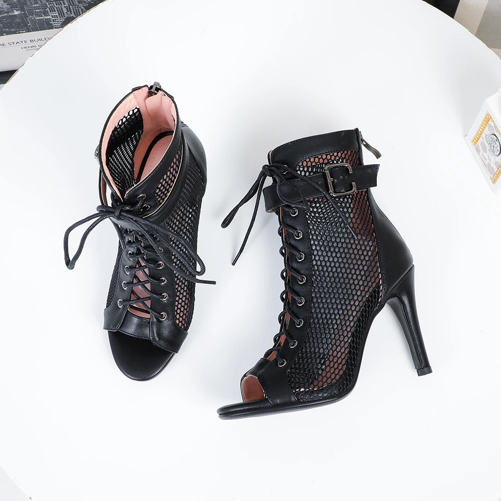 SWDZM Sexy stilettos Women Latin Dance Shoes High Heels Mesh Boots Ladies Women Party Dance Boots Salsa Dancing Shoes Ballroom