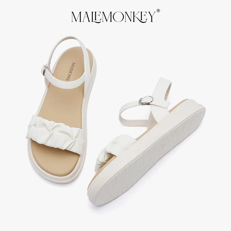 MALEMONKEY Luxury Sandals Women Platfrom 2023 New Summer Retro Non-slip Flats Sandals Round Toe Roman Female Shoes Handmade