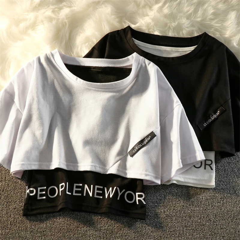 

2023 Women Crop Tops 3 Pieces Set Summer T Shirts Letter Harajuku Short tshirt + Cargo Pants Outfits Tracksuits Streetwear
