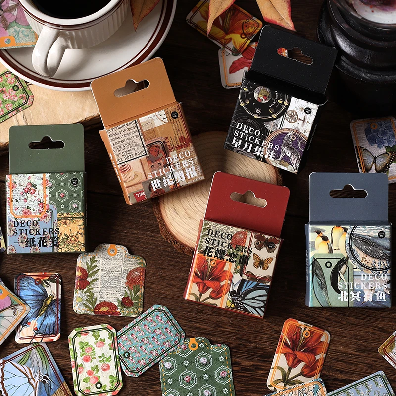 

40Packs Wholesale Vintage Box Stickers label Diary Record literature Material decorative Scrapbooking cut collection Diary Book