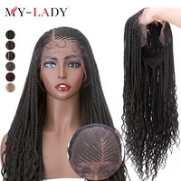 my lady 29inches synthetic lace front wig with baby hair for brazilian woman people goddess locs lace frontal braided wigs