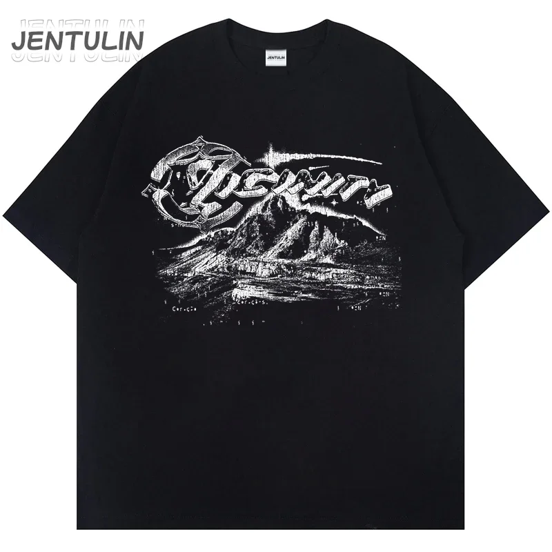 Vintage Gothic Oversized T-shirt Harajuku Hip Hop Tops Estetyczny nadruk graficzny Y2k Odzież męska Streetwear Moda Koreańskie koszulki